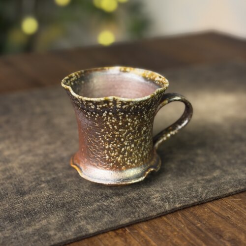160ml雀羽花口咖啡马克杯197号 金沙泥 林峰老师 柴烧茶杯