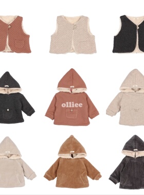 折扣款 现货西班牙 Buho 男女童加绒带帽外套棉衣拉链大衣马夹