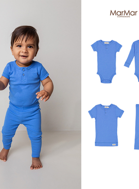 折扣款 现货丹麦MarMar 婴儿新款莫代尔棉湖蓝色短袖包屁衣