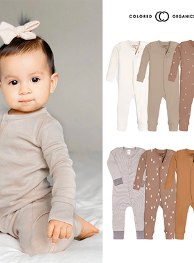 现货美国colored organics有机棉婴儿新生儿长袖按扣纯色连体衣