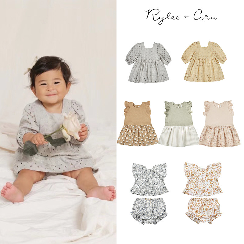 折扣款 现货美国Rylee Cru 婴儿纯棉女童纯色小花长袖分体裙图片