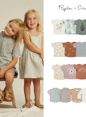 折扣款 现货美国Rylee Cru男童女童纯棉短袖T恤条纹动物上衣合集