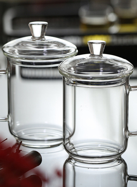 带盖玻璃茶缸高硼硅耐热水杯办公室泡茶叶花茶杯电陶炉加热