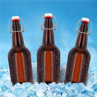 新款 空瓶摇摆盖饮料瓶 棕色卡扣玻璃瓶乐扣啤酒瓶500ml酵素瓶分装