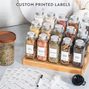 英文香料标签 厨房收纳分装玻璃罐调料瓶 不干胶贴纸香料贴纸36*50mm黑色(8张192枚)