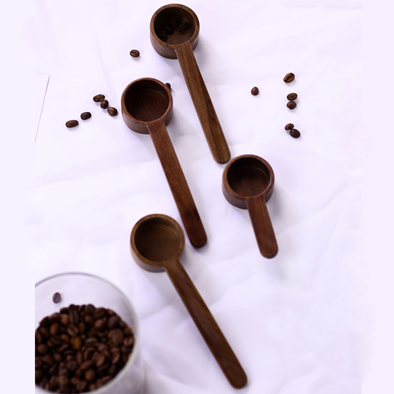 黑胡桃木量勺家用长短柄咖啡豆量勺茶叶定量勺子简约咖啡粉测量匙