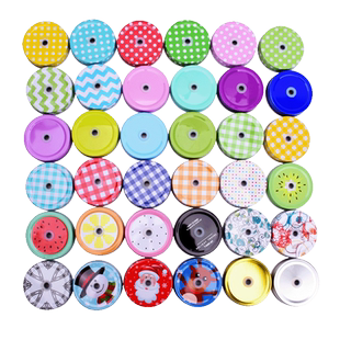 彩色卡通吸管盖带孔马口铁公鸡杯盖螺纹口防尘实用水杯玻璃杯盖子