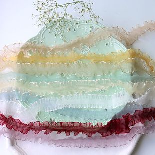 多色单层双边雪纱弹力蕾丝百褶皱花边 袖子袖口洋装帽子花边配件