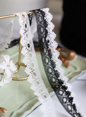 透薄黑白色涤纶蕾丝可串带 娃娃花边项链辅料服装布艺材料宽1.8cm