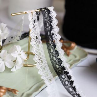 娃娃花边项链辅料服装 透薄黑白色涤纶蕾丝可串带 布艺材料宽1.8cm