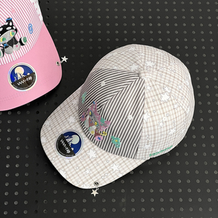 WNCAP帽子甜妹风星星格纹拼接鸭舌帽女刺绣卡通小猫棒球帽可爱y2k