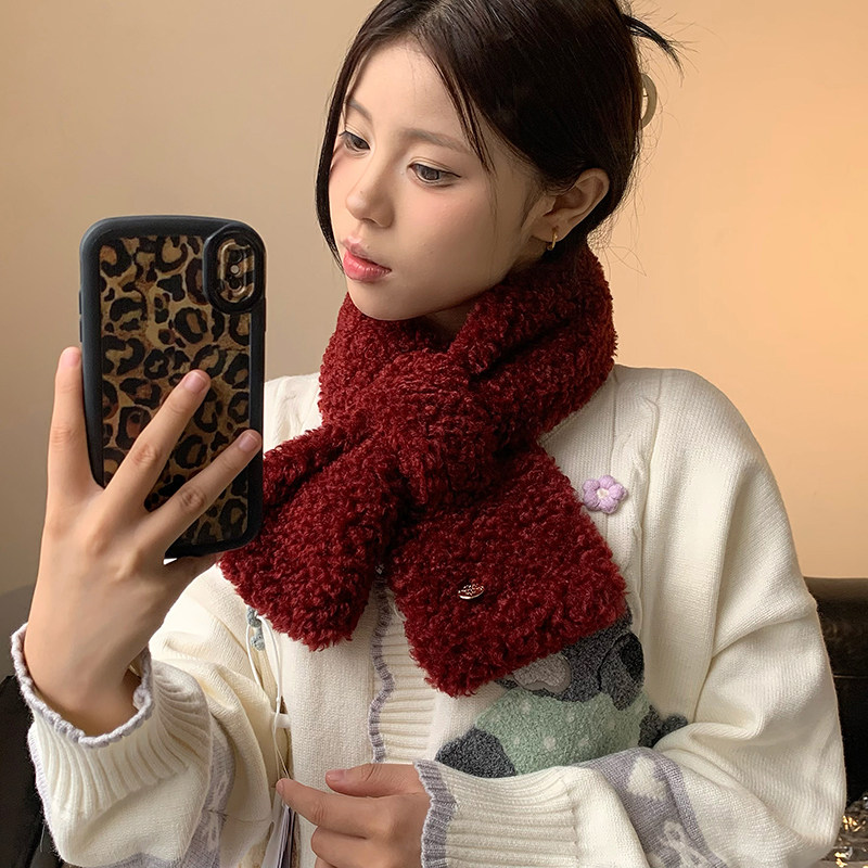 韩系安可拉红羊羔毛围巾女冬季保暖护颈交叉加厚百搭毛绒围脖学生,服饰配件/皮带/帽子/围巾,围巾/丝巾/披肩,淘宝优惠券,粉丝福利购,淘宝优惠卷