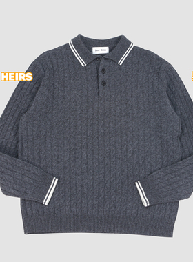 LAST HEIRS 爱MS版型7针精纺羊毛立体绞花针织毛衣水牛角扣学院风