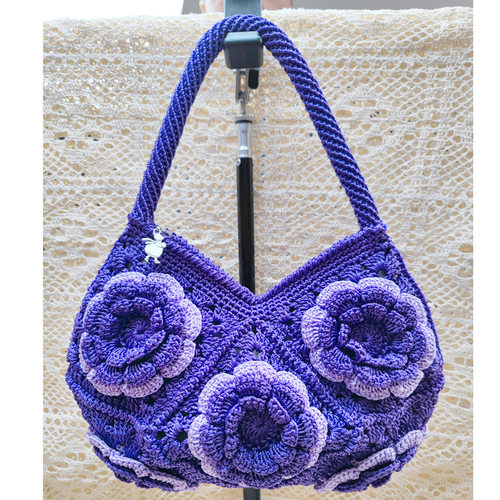小型手提8片拼花包包紫色手工包