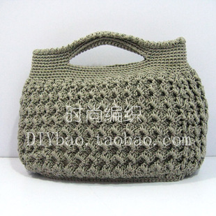 树皮灰手提包 编织包 线钩包 钩编包 钩包材料