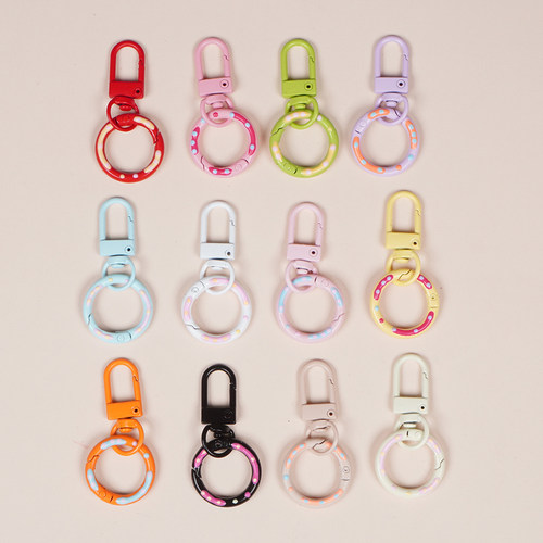 糖果色弹簧扣甜甜圈+门扣DIY材料钥匙扣环圈玩偶挂件链条小挂饰