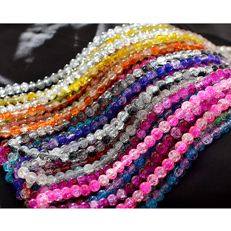 diy饰品配件8mm爆花珠玻璃珠 裂纹珠七彩珠碎花珠30克