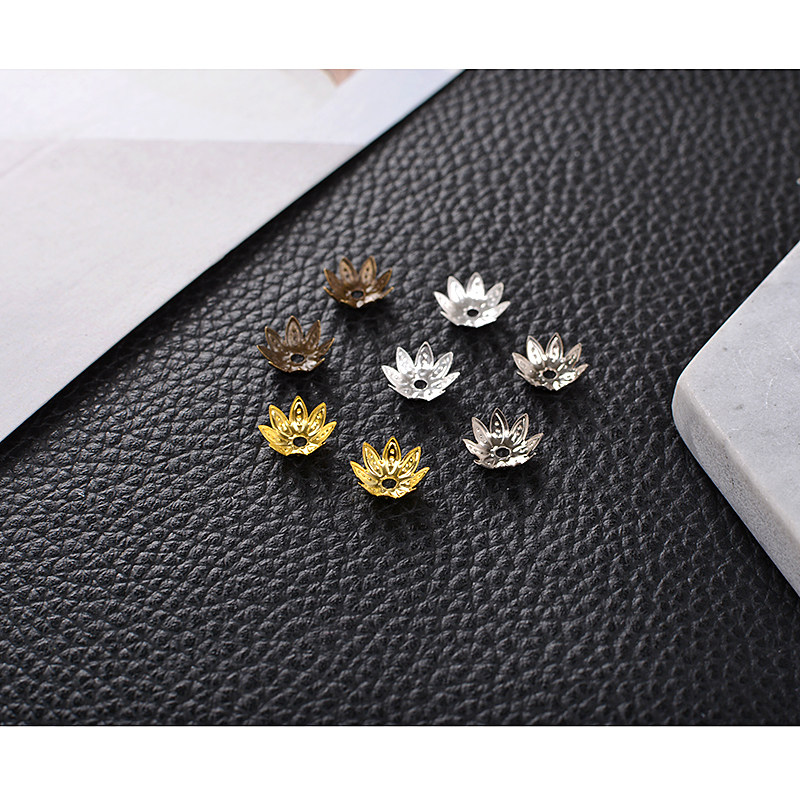 DIY饰品配件10MM八角印花荷花花托仿银/金/白K2元100个手工配饰