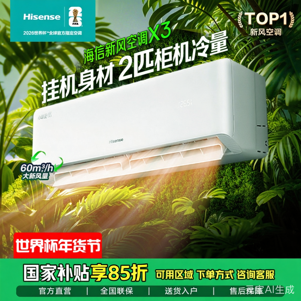 海信新风空调2匹挂机 增氧新风Hisense/海信 KFR-46GW/X300U-X1,大家电,新风空调,淘宝优惠券,粉丝福利购,淘宝优惠卷