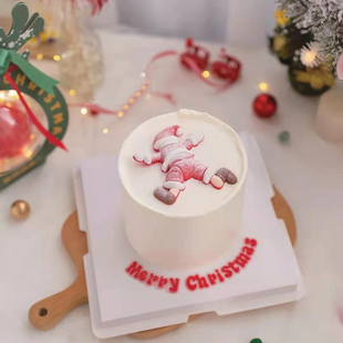 圣诞节摔倒圣诞老人蛋糕装饰圣诞快乐英文字母趴着老人甜品台摆件