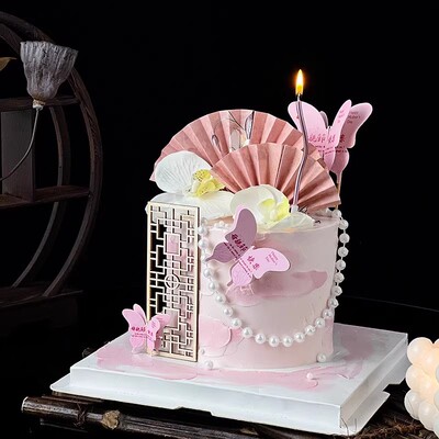 母亲节蛋糕装饰蝴蝶扇子屏风插件