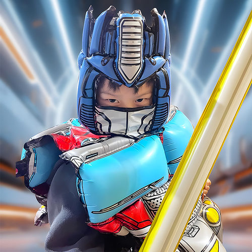 生日派对男孩变形金钢机器人超人3D盔甲卡通面具铝膜气球玩具剑