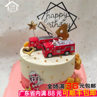 饰配件儿童生日主题蛋糕消防车小玩具车模型摆件 烘焙生日蛋糕装