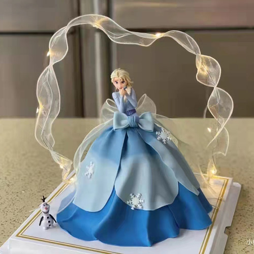 女孩生日蛋糕装饰冰雪公主摆件