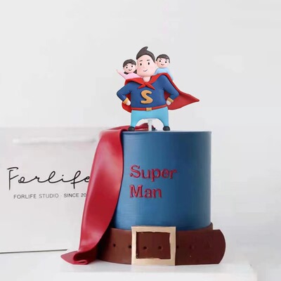 父亲节蛋糕装饰软陶披风超人爸爸