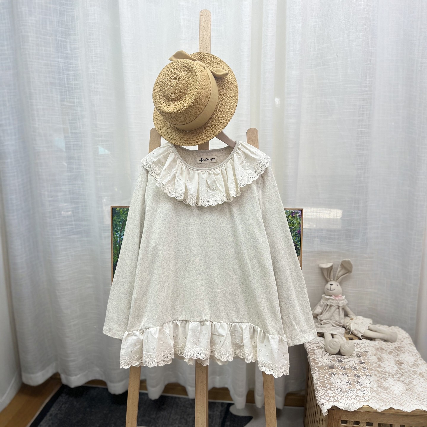 森系针织棉大领子打底衫T恤