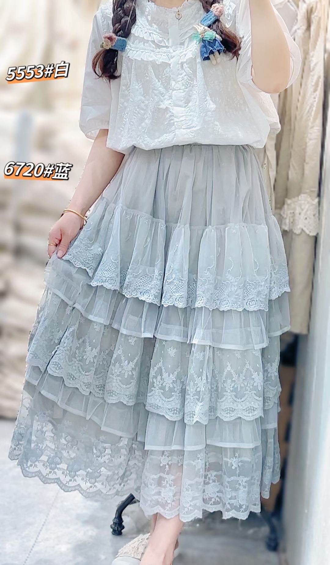 A字裙甜美蕾丝网纱蛋糕裙