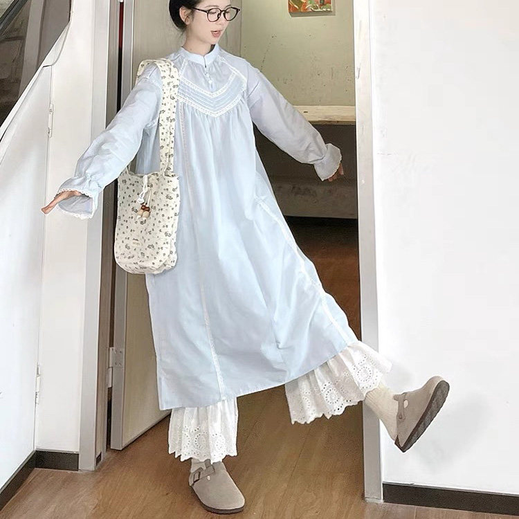 25春森系甜美叠穿纯棉布打底裤刺绣太阳花镂空下摆旗袍衬裤马蹄裤