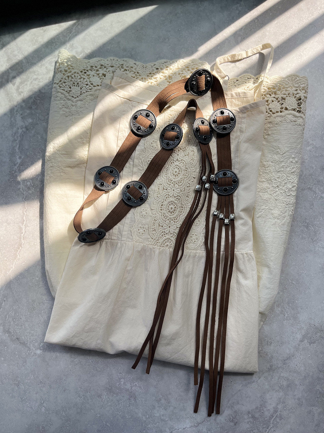 编织流苏腰带铜钱腰链配饰皮带