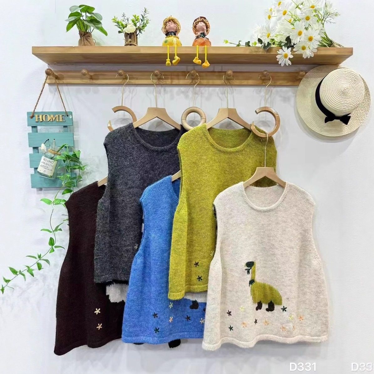 文艺复古学院风圆领小鸭提花毛衣马甲甜美减龄百搭软糯针织马夹女