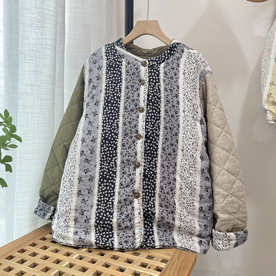 不规则碎花拼接拼布夹棉外套