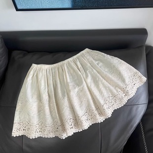 森系少女风棉布重工刺绣镂空下摆大摆围百搭屁帘大腰围叠穿短裙帘