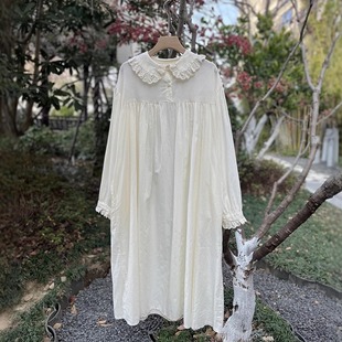 森系文艺薄透棉布内搭叠穿娃娃领长袖连衣裙套头宽松大版长裙衬裙