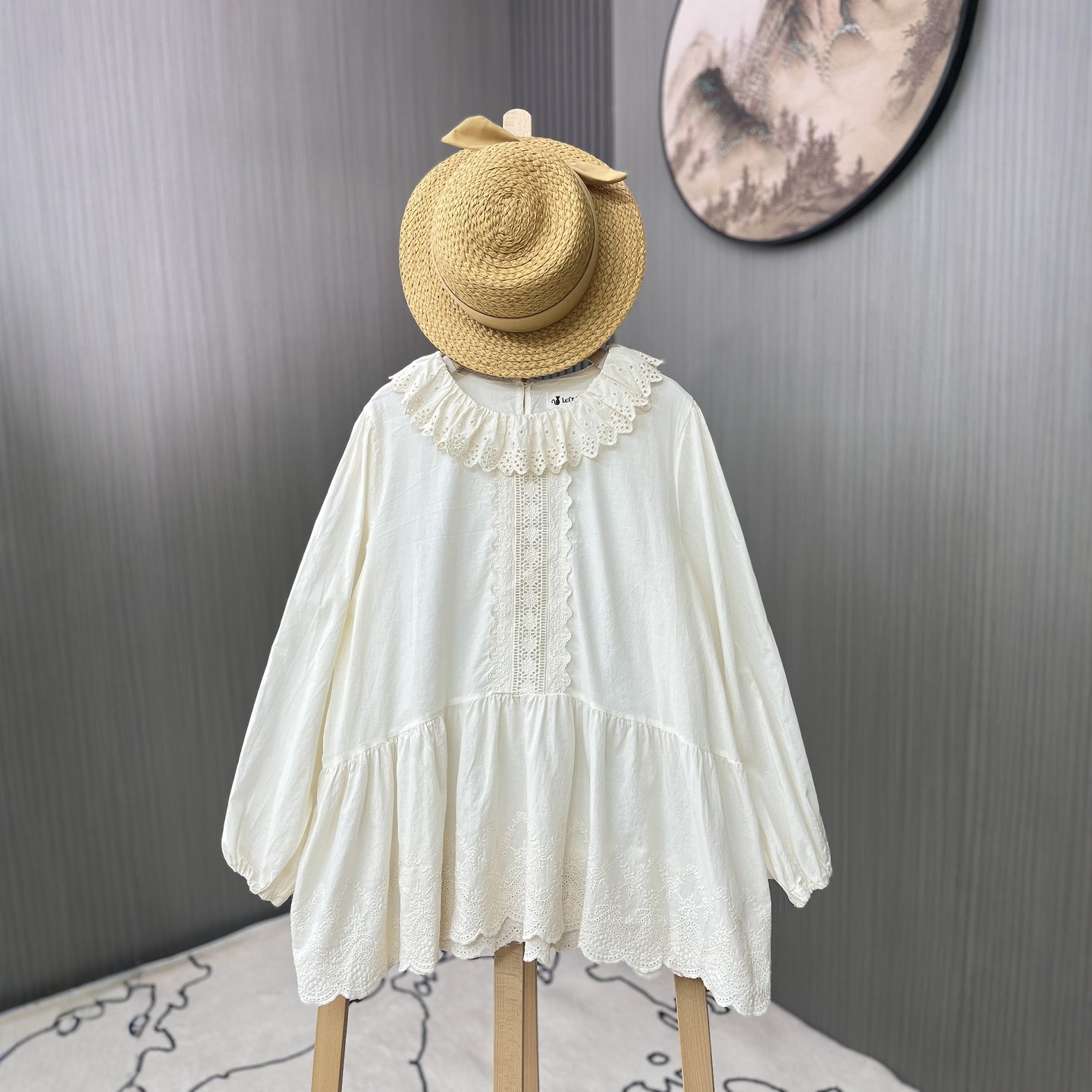 26春新森系甜美刺绣棉布长袖娃娃衫宽松版套头花边下摆上衣衬衫女