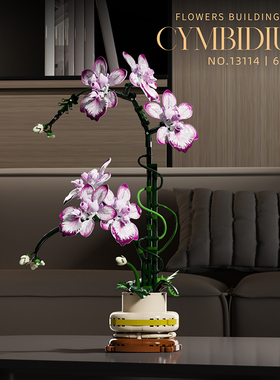 美及13114文心兰花花艺桌面花瓶盆栽拼装积木儿童益智生日玩具DIY