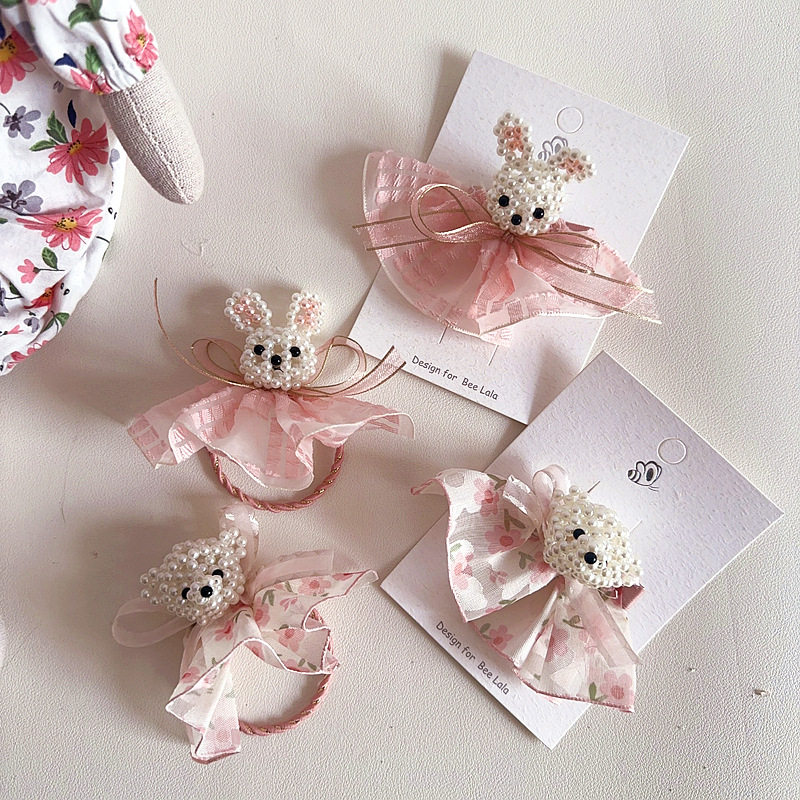 童趣可爱甜美手工串珠珍珠小熊小兔子碎花裙发圈压夹发饰头饰卡子,童装/婴儿装/亲子装,发饰,淘宝优惠券,粉丝福利购,淘宝优惠卷