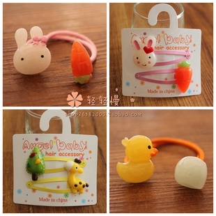 儿童发饰品女童头绳宝宝皮筋卡通果冻小兔子小黄鸭发绳BB夹卡子