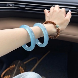 天然高冰种天空蓝手镯缅甸翡翠平替独龙玉镯子天青冻手镯饰品礼物