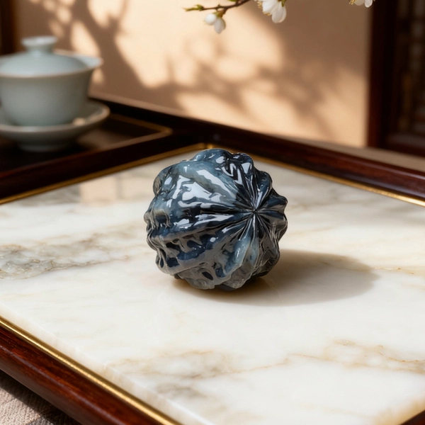 文玩核桃手工雕刻新疆和田玉青花手把件摆件手球解压盘玩收藏礼物