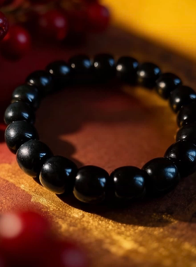 和田玉黑青籽料手串老型珠男女款