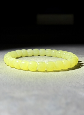 新疆和田玉若羌冰黄口料手串7×8直切珠手串桶珠手链清新男女礼物