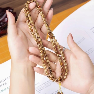 精品根珀手串卡8多圈108颗佛珠手持溶洞蜜蜡琥珀妖花项链文玩女孩