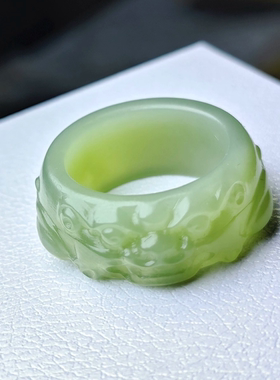 天然和田玉貔貅戒指碧玉鸭蛋青湖水绿招财貔貅指环扳指男女款礼物