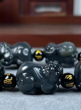 和田玉籽料青花大貔貅手链