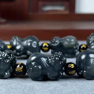 天然新疆和田玉大貔貅手链籽料青花手串饰品手饰招财手珠男士礼物