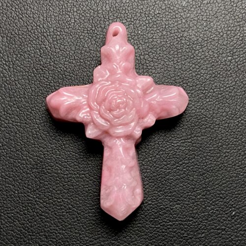 哥特玫瑰十字架 天然蔷薇辉石吊坠